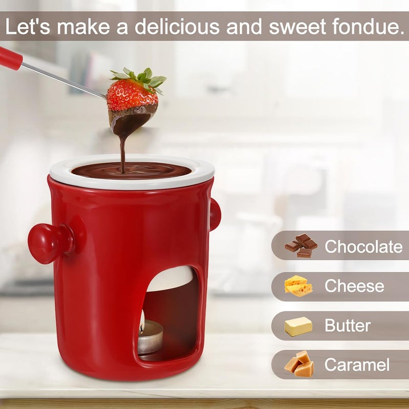 BSTKEY 280ML Ceramic Butter Warmer Set with 2 Forks, Fondue Pot Melting Pot Set, Melt Hot Pot Bowl Set for Cheese Chocolate Butter Caramel (Red) - Image 5